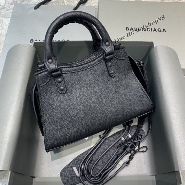 Balenciaga專櫃爆款荔枝紋黑配黑扣手袋手提包 638512 巴黎世家小號Neo Classic機車包 fyj1451